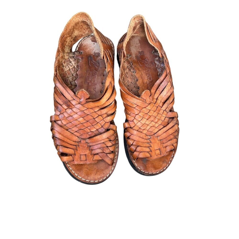 Brand X Mexican Huaraches Copper Brown Woven Leather Size 6.5 - Picture 3 of 10